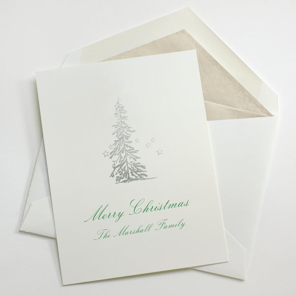 Custom Stationery - Set of 100 - Starry Night Tree Holiday Cards