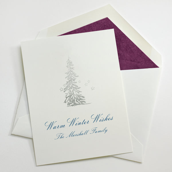 Custom Stationery - Set of 100 - Starry Night Tree Holiday Cards